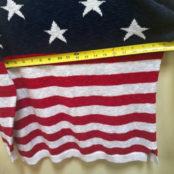 Talbots NEW Stars Stripes Linen Cotton Sweater USA Lightweight Knit Crew Slits M - Picture 15 of 16